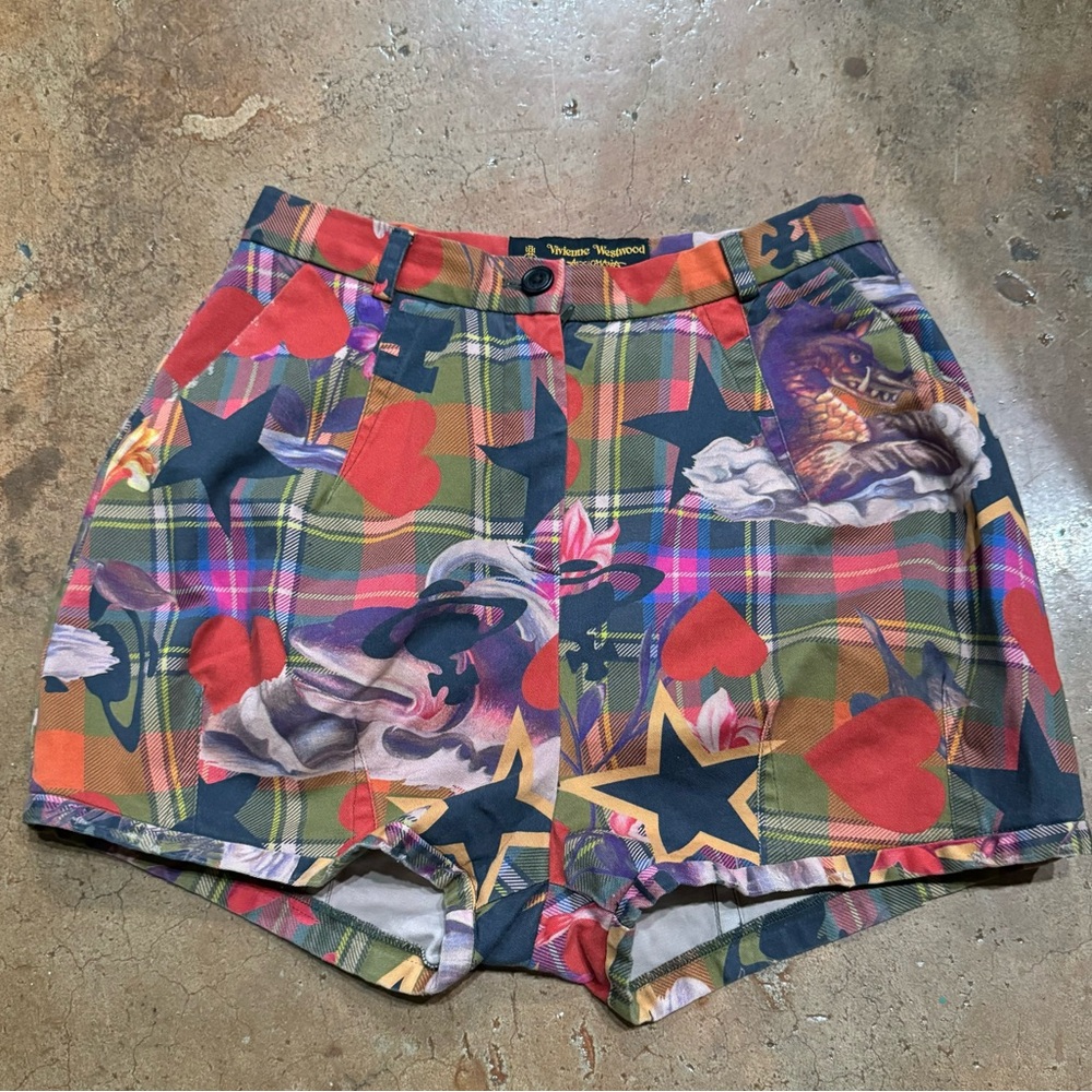 Vivienne Westwood plaid sea monster print shorts 40
